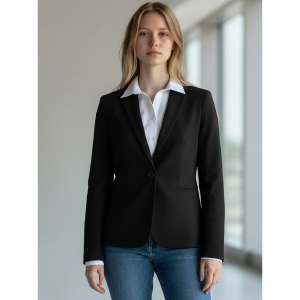 H&M Black Tailored One Button Blazer Jacket Size 4 Fitted Career Workwear - Picture 1 of 8